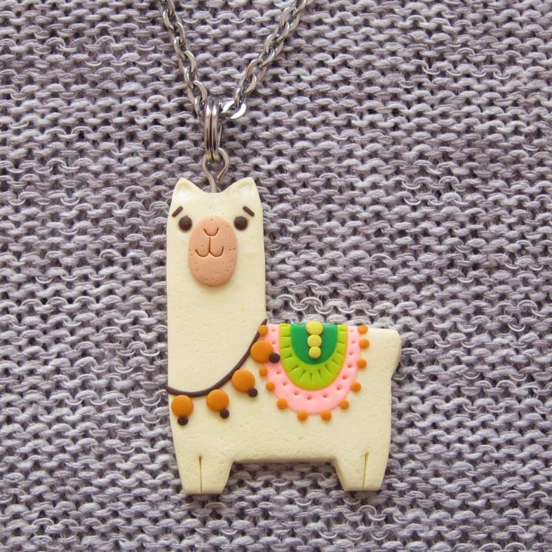 Handgemachte Lama-Halskette Aus Polymer Clay Edelstahlkette von omifimo