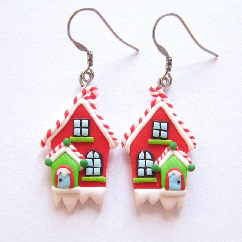 Handgemachte Ohrringe Aus Polymer Clay Weihnachtshaus Urlaub Schmuck von omifimo