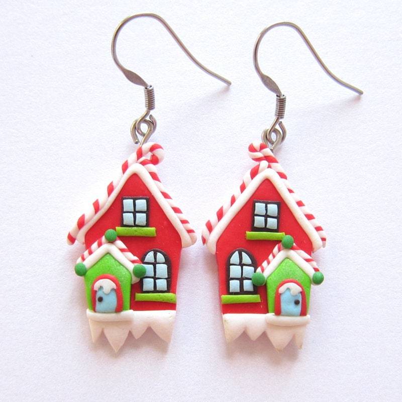 Handgemachte Ohrringe Aus Polymer Clay Weihnachtshaus Urlaub Schmuck von omifimo