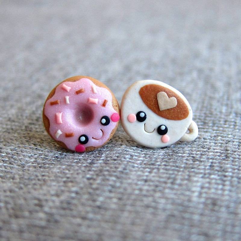 Kaffee Und Donut Ohrringe, Süßes Essen Schmuck, Freundschaft Geschenk, Weihnachtsgeschenk Für Sie von omifimo