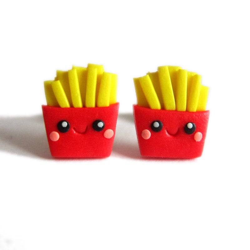 Lustige Pommes Ohrringe, Fast Food Schmuck, Ohrringe Aus Polymer Clay, Süßes Essen Zubehör, Handgemachte Ohrstecker, Fake von omifimo