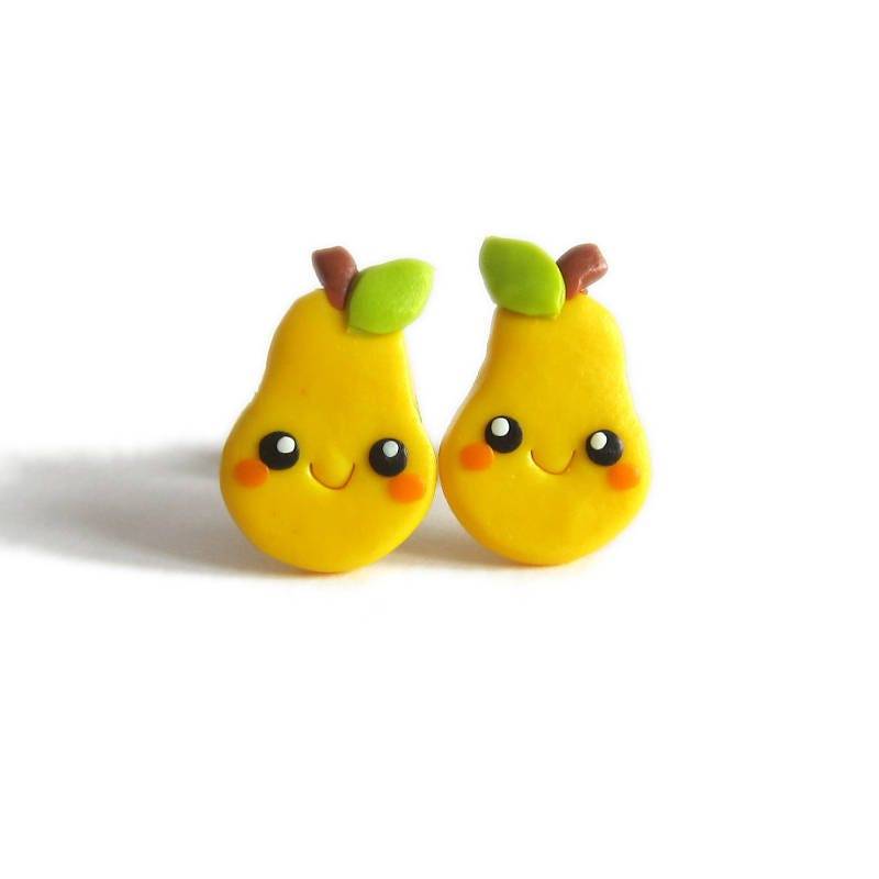Lustige Birnen-Ohrringe Für Kinder Gelbe Schmuck Aus Polymer Clay von omifimo