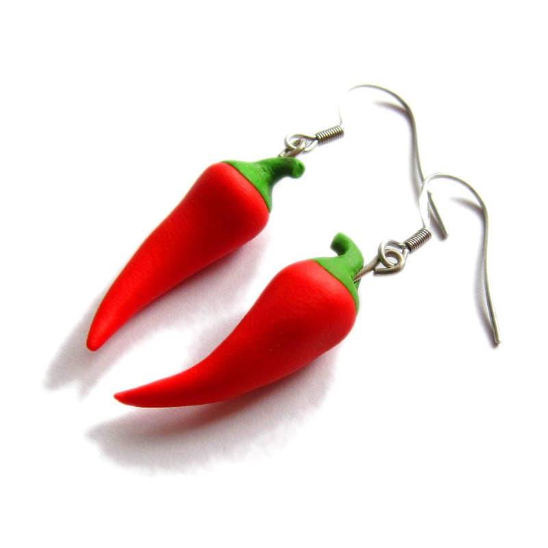 Miniatur Chilischoten Ohrhänger Fimo Spicy Food Schmuck von omifimo