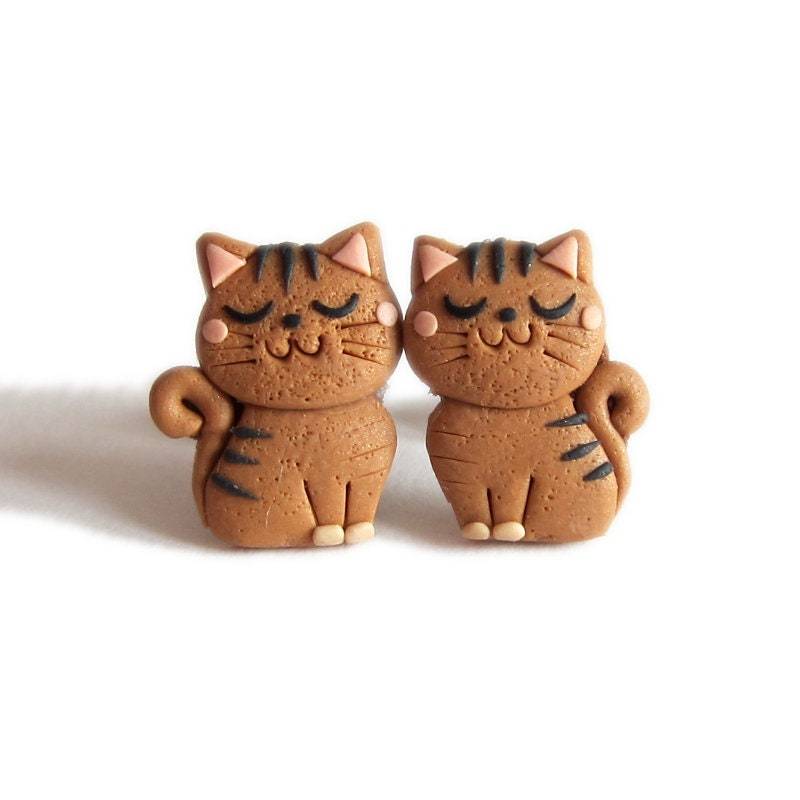 Fimo Katzen Ohrringe - Handgemachte Kitty Schmuck Für Mädchen Weihnachtsgeschenke Kinder von omifimo
