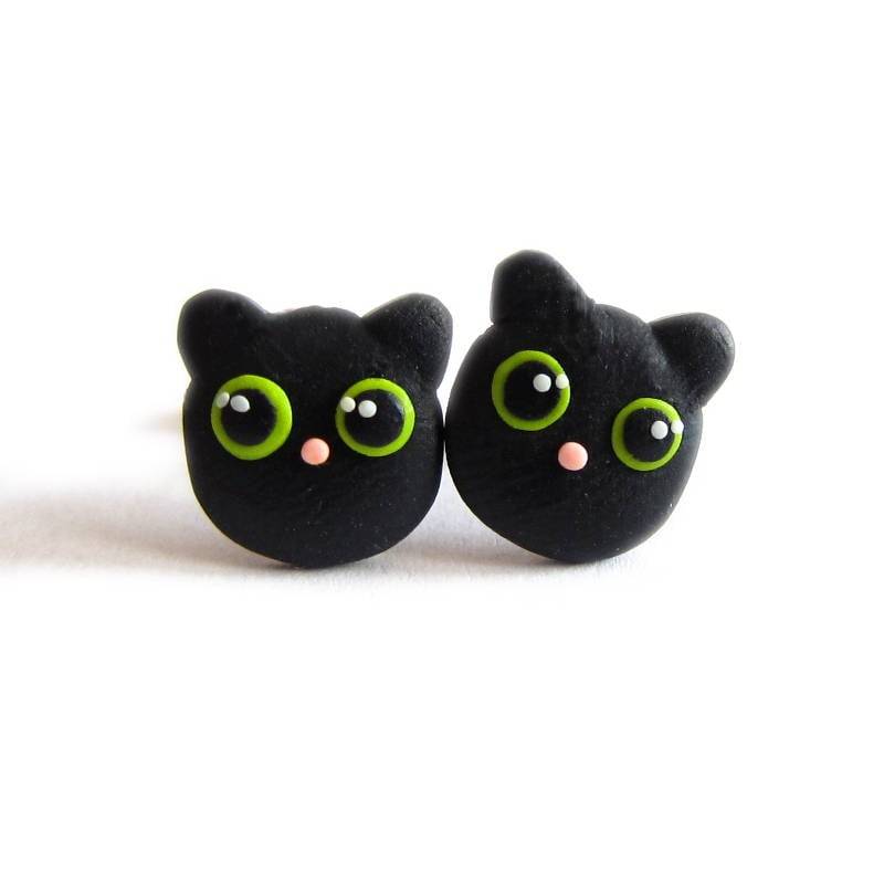 Schwarze Katze Ohrstecker - Handgemachte Polymer Clay Tier Schmuck Ohrringe Katzenliebhaber Geschenk Für Weihnachten von omifimo