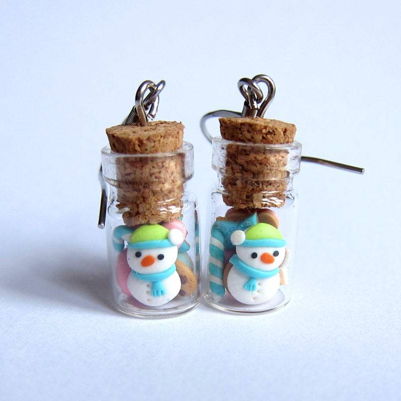 Ohrringe Weihnachten Schneemann Handgemachter Schmuck Aus Polymer Clay von omifimo