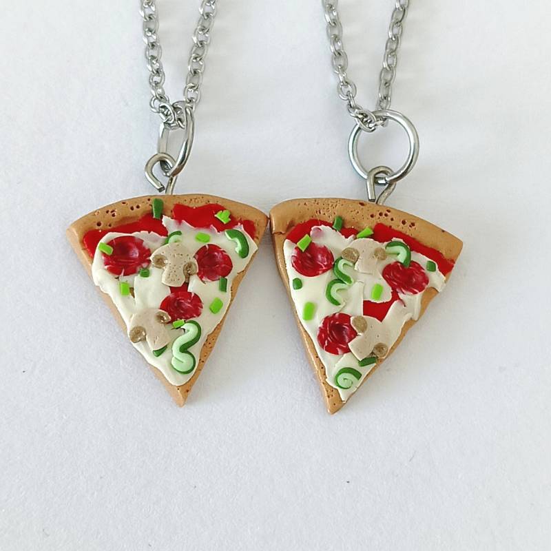 Pizza Freundschaft Ketten Polymer Clay Bff Schmuck Set von omifimo