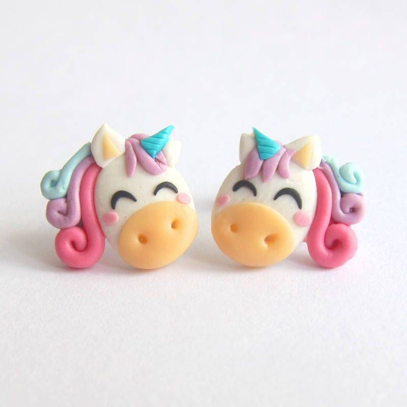 Regenbogen Einhorn Ohrringe, Schmuck, Pferd Pferde, Pony Ponys Mädchen Ohrringe Girly Schmuck Fimo von omifimo