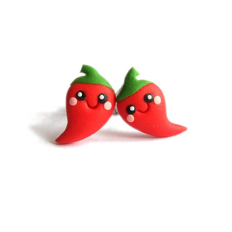 Rote Chili Ohrstecker Fimo Essen Schmuck von omifimo