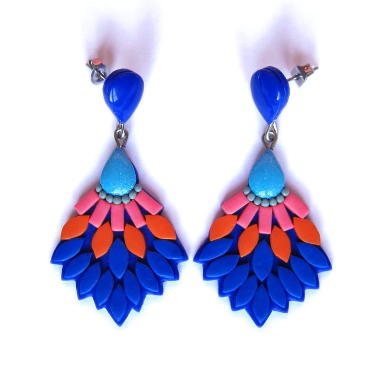 Royal Blau Ohrringe, Orange 90Er Jahre Große Ohrringe Zum Abschlussball, Abschlussball Schmuck, Statement von omifimo