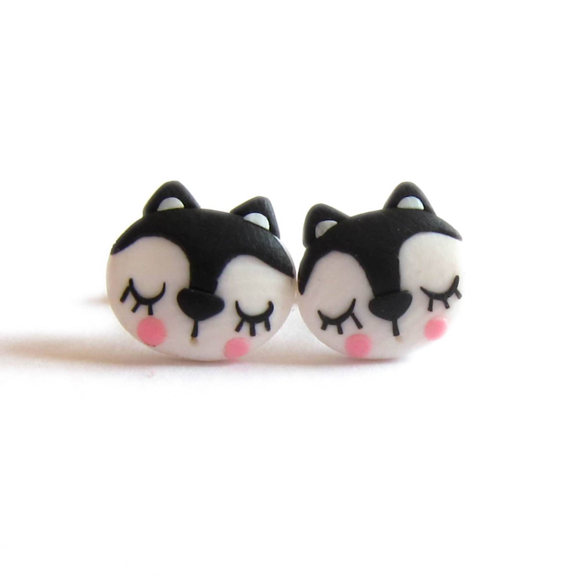 Schwarze Katzen Ohrringe Handgemachte Tier Schmuck Aus Polymer Clay von omifimo