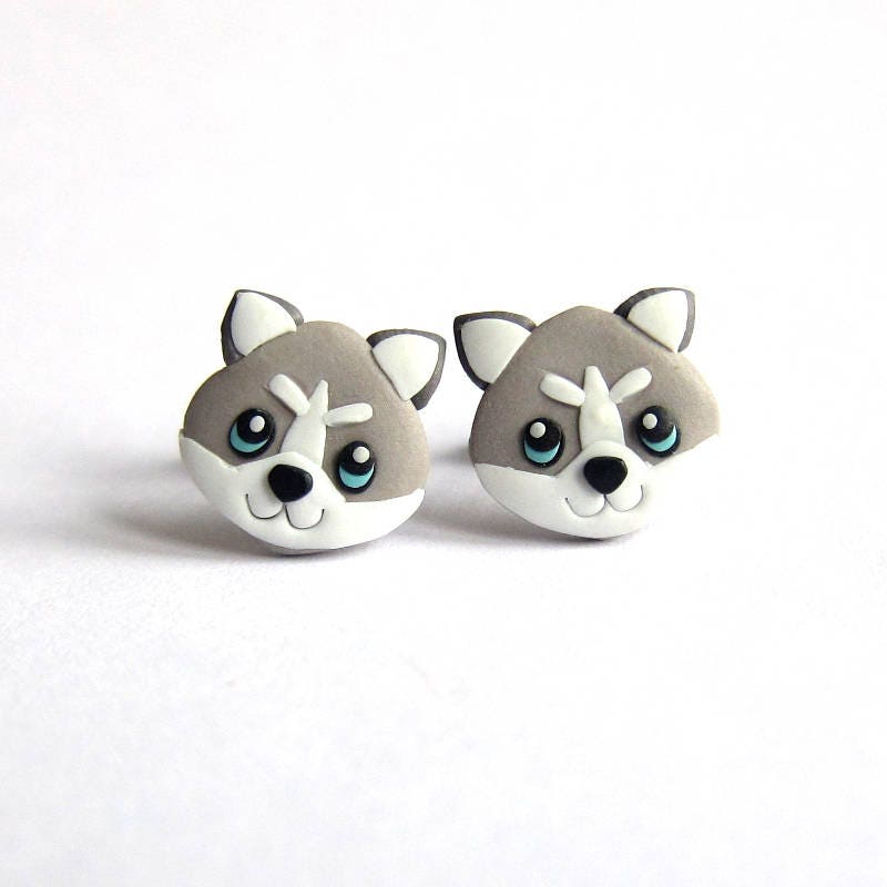 Siberian Husky Ohrringe Hundeohrstecker Aus Polymer Clay von omifimo