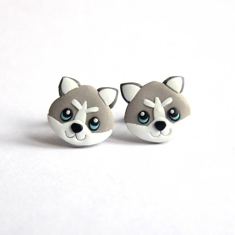 Siberian Husky Ohrringe Hundeohrstecker Aus Polymer Clay von omifimo