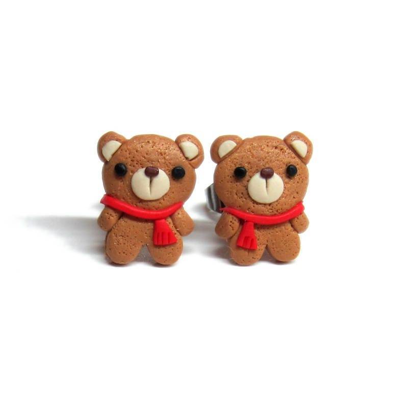 Weihnachtsohrringe - Teddybär Ohrstecker Handgemachte Polymer Clay Schmuck Weihnachtsgeschenke Für Kinder von omifimo