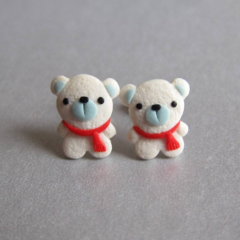 Teddybär Ohrstecker Handgemachte Schmuckstücke Aus Polymer Clay von omifimo