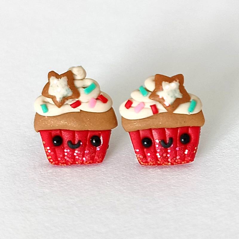 Weihnachts Cupcake Ohrringe - Handgemachte Polymer Clay Urlaub Schmuck Rote Weihnachtsgeschenke Für Kinder von omifimo