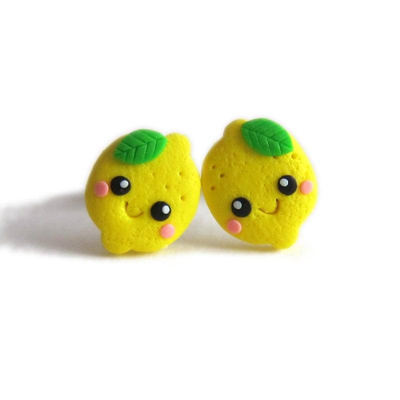 Zitronen Ohrringe, Schmuck. Fimo Obst Süße Lustige Kinder Geschenkideen Weihnachten von omifimo
