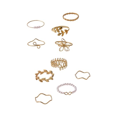 10pcs Blumenblatt Vine Imitation Perlen Ringe Handgefertigte Schmuck Trendy Finger Accessoires Für Mode Forward Women Einzigartige Blumenmusterringe von omiinitio