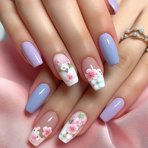 24 PCs Blumen Kleben Nägeln Einfache Künstliche Nägel Form False Nägel Glänzende Presse Auf Nägeln Für Frauen Mädchen von omiinitio