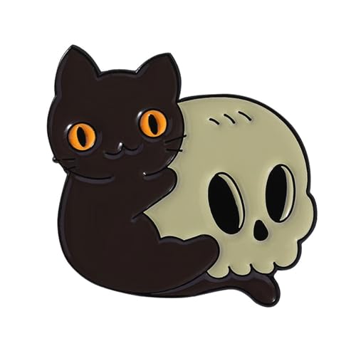 Edgy Black Cats Schädel Brosche Mit Gotischem Charme Edgy Cats Rucksack Pin Schmuck Für Tägliche Outfit Verbesserung Halloween Party Metal Brosche von omiinitio