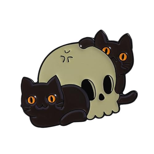 Edgy Black Cats Schädel Brosche Mit Gotischem Charme Edgy Cats Rucksack Pin Schmuck Für Tägliche Outfit Verbesserung Halloween Party Metal Brosche von omiinitio