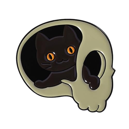 Edgy Black Cats Schädel Brosche Mit Gotischem Charme Edgy Cats Rucksack Pin Schmuck Für Tägliche Outfit Verbesserung Halloween Party Metal Brosche von omiinitio
