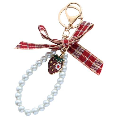 Erdbeerschlüsselkette Imitation Perlen Schlüsselanhänger Charme Anhänger Hanging Ornament Car Schlüsselringe Für Rückback Dekoration Imitation Perlen Kette Schlüsselbund Erdbeerschlüsselring Hanging von omiinitio
