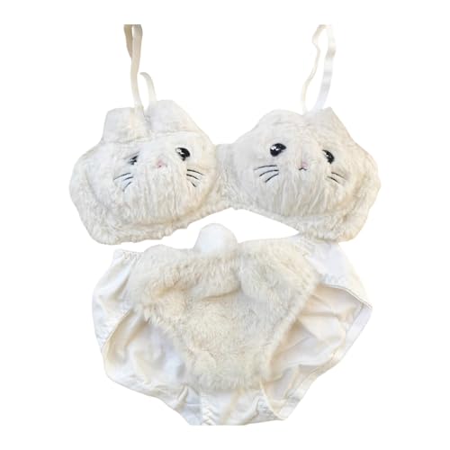 Funny Cats Unterwäsche Set Faux Pelze Bra Top Und Slip Plüsch Dessous Set Cartoon Schöne Feiertagsgeschenke Für Frauen von omiinitio