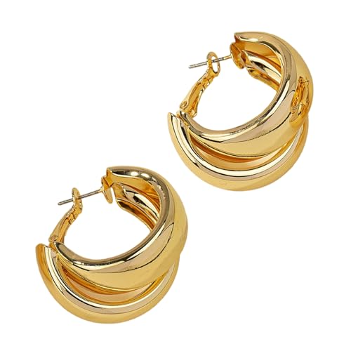 Goldene Breite Ohrringe Doppelkreise Ohrringe Einzigartige Ohrschmuck Legierung Textur Für Frauen Und Mädchen Modeaccessoires Stilvolle Frauen von omiinitio