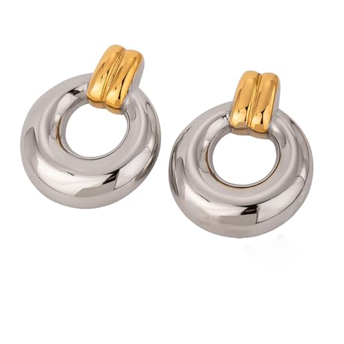 Stilvolle Zwei Ton Runde Hängeohrringe Für Frauen Geometrische Vintage Metall Designs Ohrtropfen Für Lässige Oder Formelle Verschleiß Zwei Ton Ohrringe von omiinitio