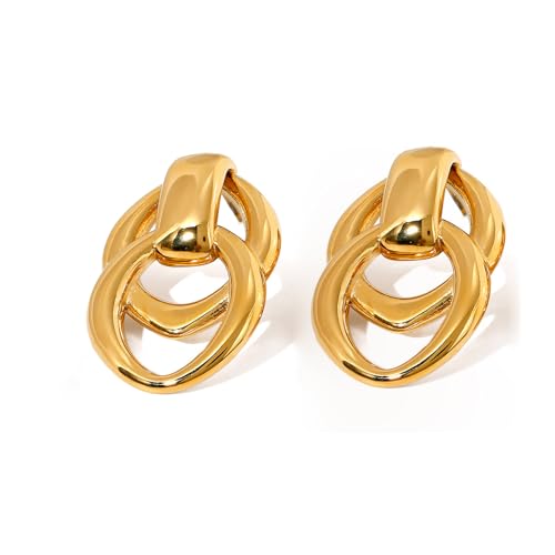 Stilvolle Zwei Ton Runde Hängeohrringe Für Frauen Geometrische Vintage Metall Designs Ohrtropfen Für Lässige Oder Formelle Verschleiß Zwei Ton Ohrringe von omiinitio