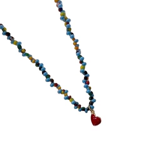 omiinitio Antike Inspirierte Perlen Halskette Mit Blauem Herzen Anhänger Einstellbare Länge Schlüsselbeinkette Handgefertigtes Geschenk Für Ihre Retro Herz Charm Perlen Halskette von omiinitio