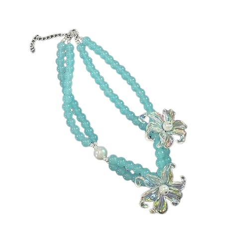 omiinitio Doppelschicht Florale Perlen Halskette Elegantes Trottel Colarbone Kette Vintage French Charm Inspired Neckschmuck Für Frauen Leichte Zierköcherperlen Schmuck Schmuck von omiinitio