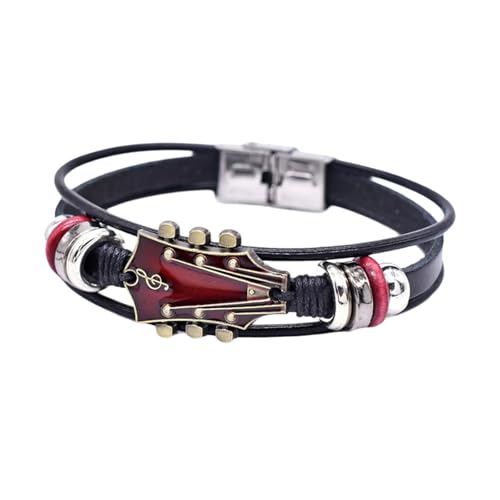 omiinitio Handgefertigtes Lederarmband Gitarrenthema Multilayer Handgelenk Schmuck Textur Für Frau Und Mann Mehrschicht Wickelarmband Vorhanden von omiinitio