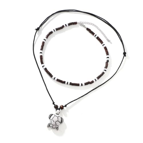 omiinitio Set Von 2pcs Antiken Anhänger Halskette Mode Halskette Mit Natürlichen Türkisfarbenen Perlen Und Verstellbare Kette Für Frauen Vintage von omiinitio