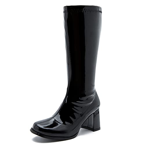 omthaka Damen Go-Go Boot Mid Calf Boots PU Leder Damen Party Tanzschuhe mit Reißverschluss Kostüm Stiefel, Schwarz, 39 EU von omthaka
