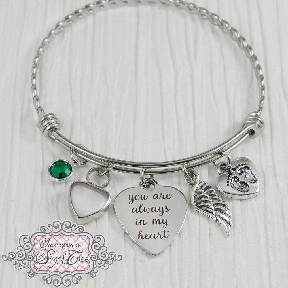 Bestattung Schmuck, Urne Armband - You Are Always in My Heart, Beerdigung, Erinnerung, Säugling Verlust, Trauerfall, Schwangerschaft Flügel von onceuponasugartree