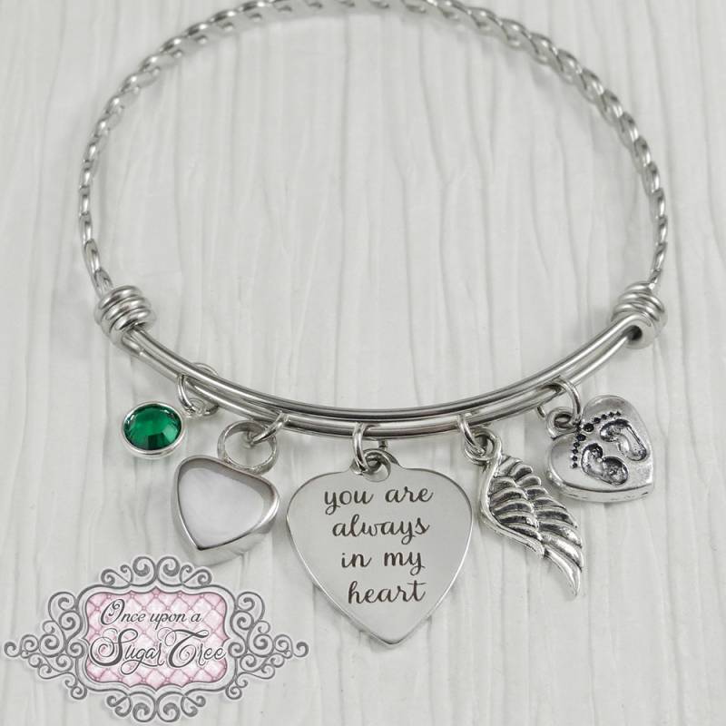 Bestattung Schmuck, Urne Armband - You Are Always in My Heart, Beerdigung, Erinnerung, Säugling Verlust, Trauerfall, Schwangerschaft Flügel von onceuponasugartree
