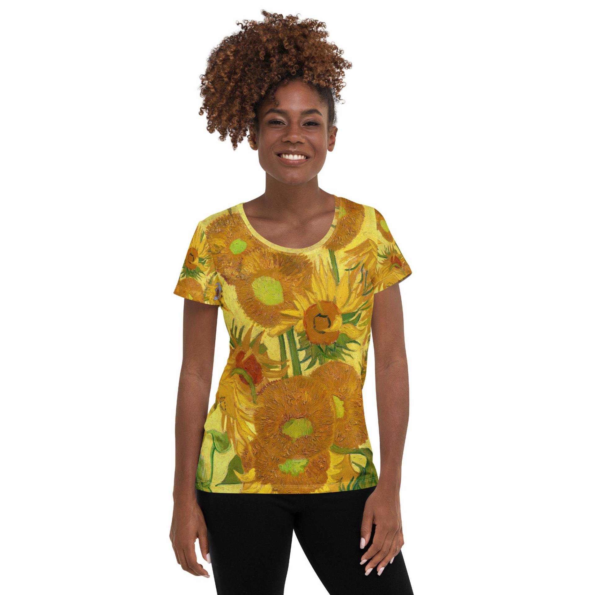 All-Over Print Damen Sportliches T-Shirt Vincent Van Gogh Sunflowers in A Vase - Fashion Art von one1000paintings