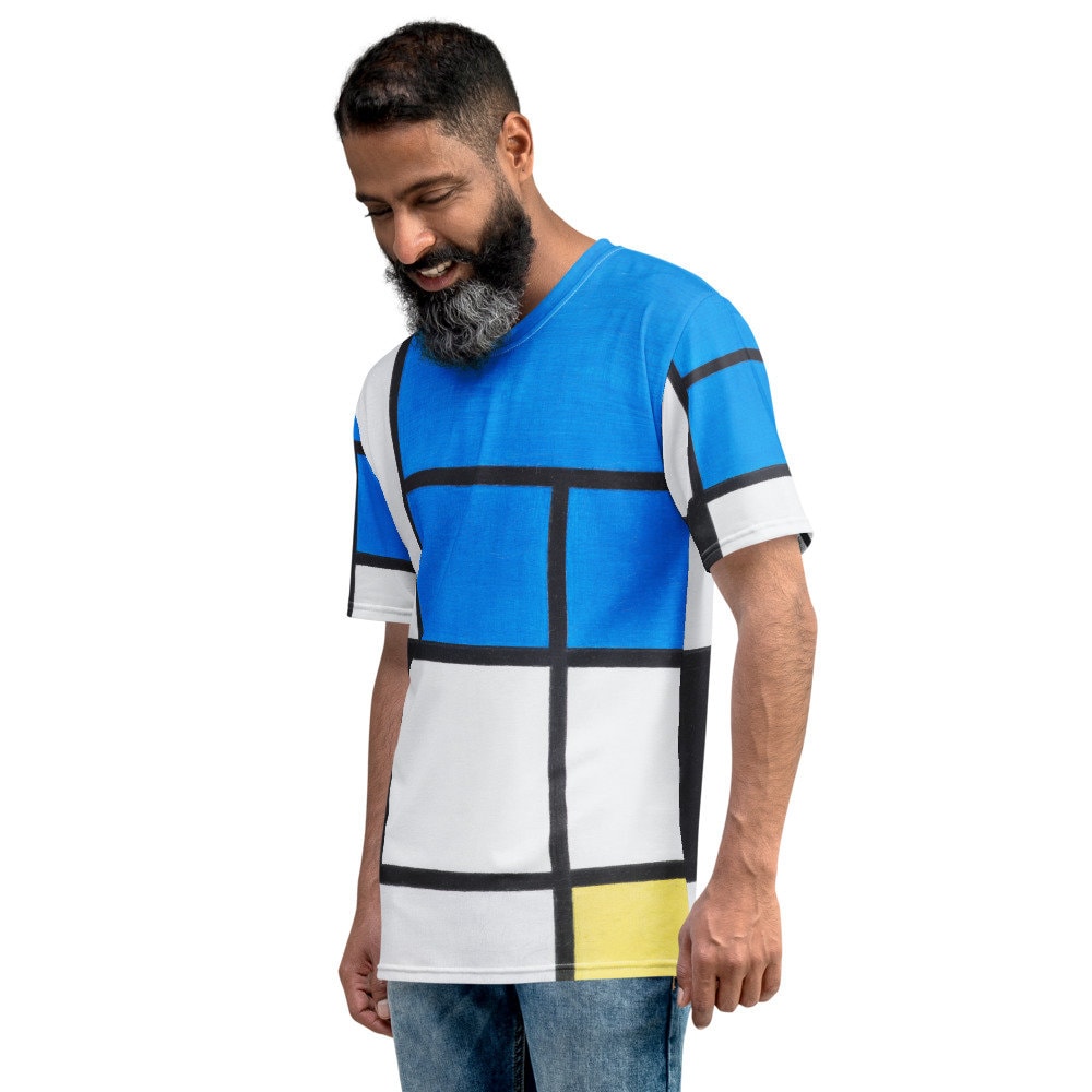 Herren-T-Shirt Mondrian Composition Mit Großem Blauem Flugzeug, Rot, Schwarz, Gelb Und Grau - Fashion Art von one1000paintings