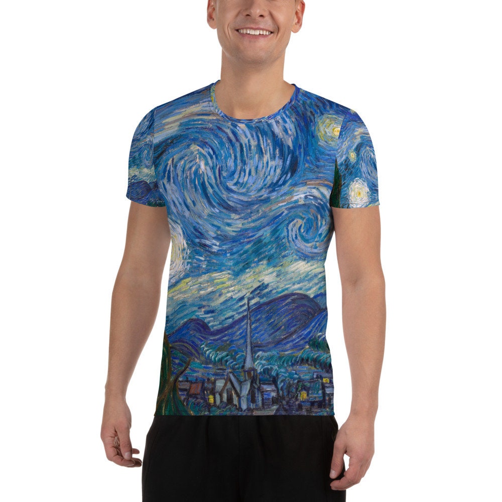 Vincent Van Gogh Sternennacht All-Over Print Athletik T-Shirt Für Männer - Ästhetik Inspirierte Mode Vintage Kunstdruck Geschenk Kunstliebhaber von one1000paintings