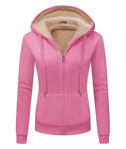 onedog Damen Kapuzenpullover Sweatjacke Teddyfutter Sweatshirt mit Zipper Hoodie Damen Fleece Reißverschluss Langarm Strickjacke Gefüttert Damen Warm Sweatshirt Fleecepullover Winter von onedog