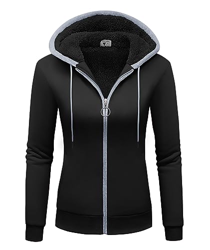 onedog Damen Sweatjacke Teddyfutter Sweatshirt mit Zipper Hoodie Damen Fleece Reißverschluss Langarm Strickjacke Teddyfutter Damen Warm Sweatshirt Winter von onedog