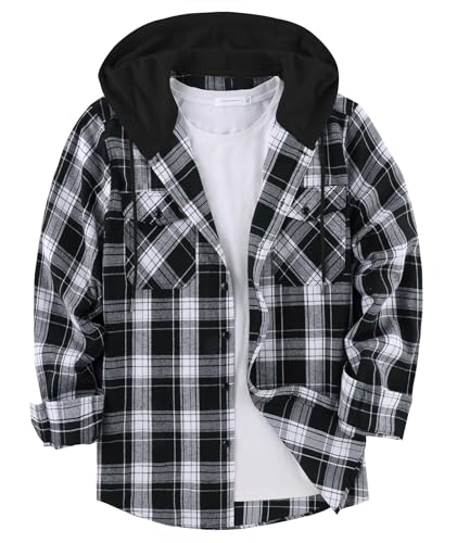 onedog Herren Hemd Herren Button Down Kariert Freizeithemd Hemd Jagdhemd Herren Hemd Mit Kapuze Herren Kariert Langarm Mit Zwei Brusttasche, (Schwarz XXL) von onedog