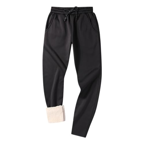 onedog Herren Jogginghose Warme Gefütterte Thermo Fleece Hosen mit Taschen Winter Verdickte Laufhose Warme Freizeithose mit Sherpa-Innenfutter Sweathose, (006 Schwarz-2XL) von onedog