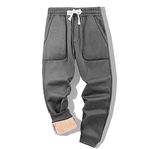 onedog Herren Jogginghose Warme Gefütterte Thermo Fleece Hosen mit Taschen Winter Verdickte Laufhose Warme Freizeithose mit Sherpa-Innenfutter Sweathose, (2427 Dunkelgrau-2XL) von onedog