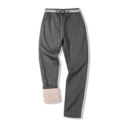 onedog Herren Jogginghose Warme Gefütterte Thermo Fleece Hosen mit Taschen Winter Verdickte Laufhose Warme Freizeithose mit Sherpa-Innenfutter Sweathose, (2520Dunkelgrau-XL) von onedog