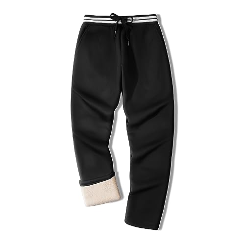 onedog Herren Jogginghose Warme Gefütterte Thermo Fleece Hosen mit Taschen Winter Verdickte Laufhose Warme Freizeithose mit Sherpa-Innenfutter Sweathose, (2520Schwarz-L) von onedog