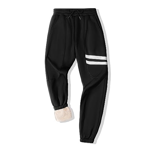 onedog Herren Jogginghose Warme Gefütterte Thermo Fleece Hosen mit Taschen Winter Verdickte Laufhose Warme Freizeithose mit Sherpa-Innenfutter Sweathose, (2523 Schwarz-2XL) von onedog