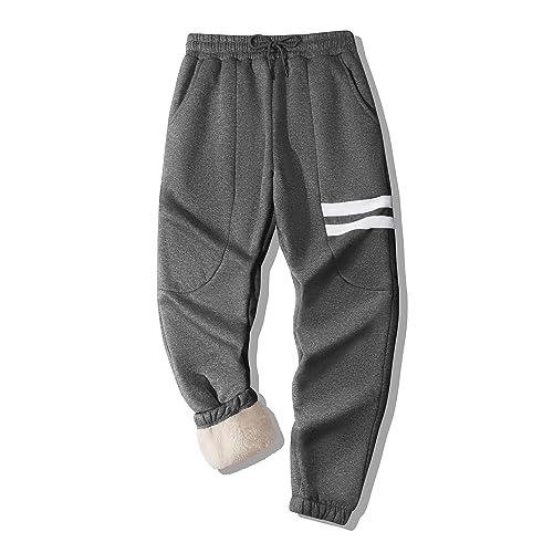 onedog Herren Jogginghose Warme Gefütterte Thermo Fleece Hosen mit Taschen Winter Verdickte Laufhose Warme Freizeithose mit Sherpa-Innenfutter Sweathose, (2523Dunkelgrau-L) von onedog